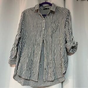 Jane + Delancey Button Down Shirt Womens Blue White Striped S boho staple coast